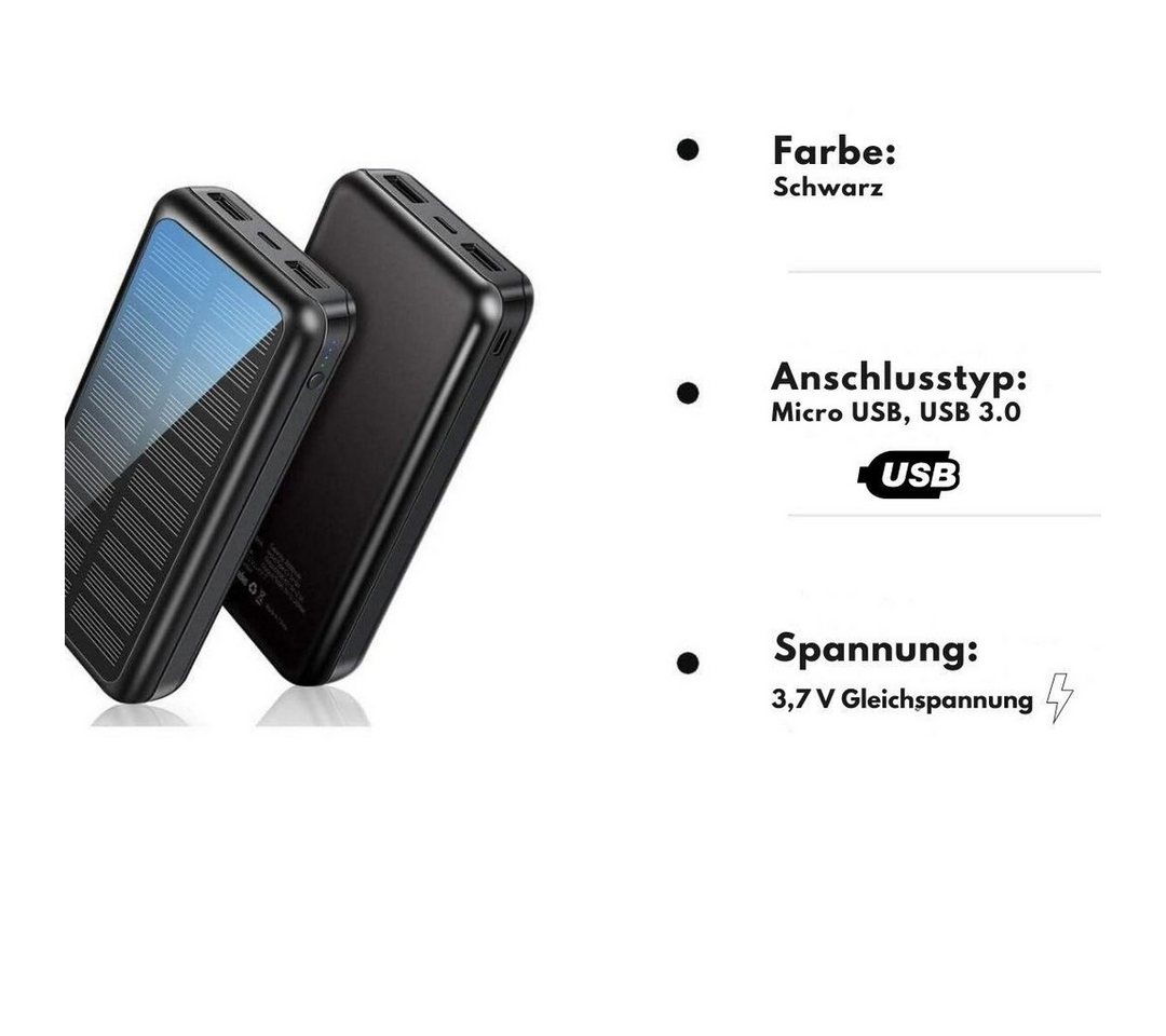 Vivitar tragbares Solarladegerät, Dual USB-Anschlüsse für schnelles Aufladen Solar Powerbank 30000 mAh, mit Ladekabel, externes Ladegerät 30000 mAh, langlebiges – Bild 2 von 5