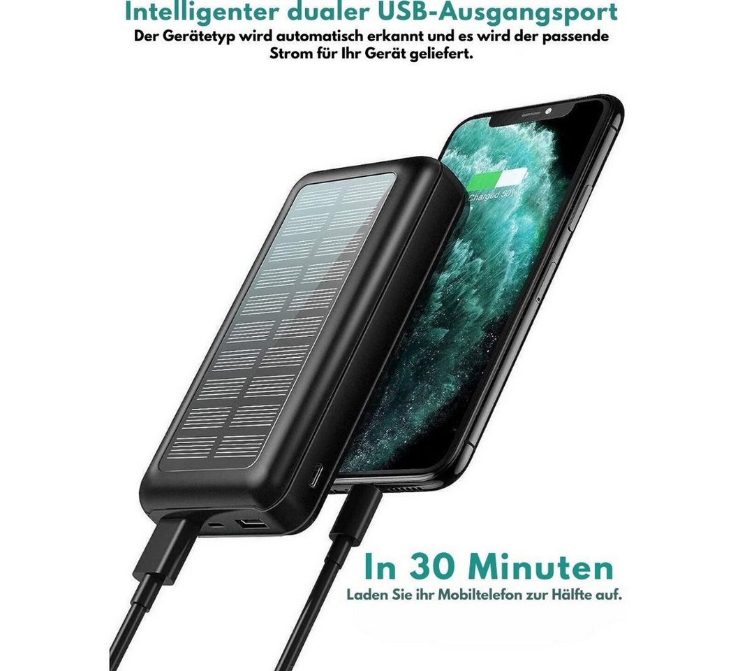 Vivitar tragbares Solarladegerät, Dual USB-Anschlüsse für schnelles Aufladen Solar Powerbank 30000 mAh, mit Ladekabel, externes Ladegerät 30000 mAh, langlebiges – Bild 4 von 5