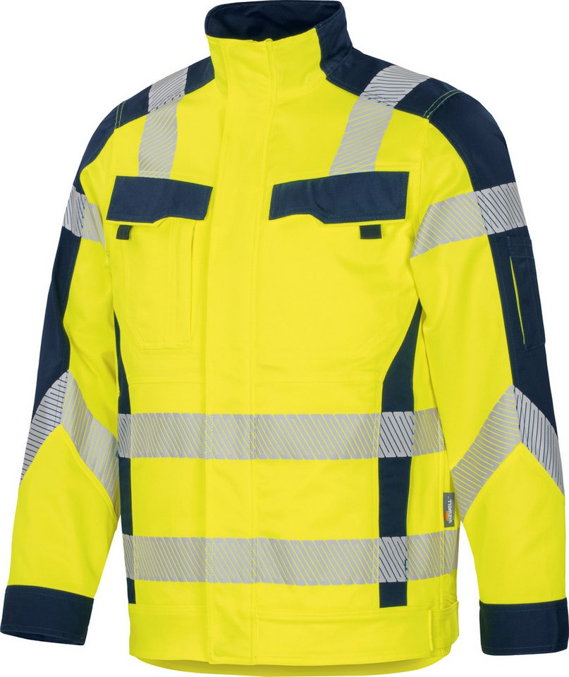 vizwell Arbeitsjacke Warnschutz Bundjacke HiVis elastisch dehnbar warnorange warngelb – Bild 2 von 5