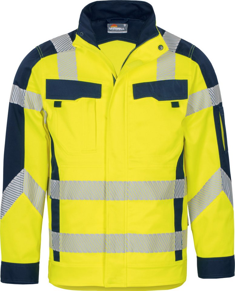 vizwell Arbeitsjacke Warnschutz Bundjacke HiVis elastisch dehnbar warnorange warngelb – Bild 3 von 5