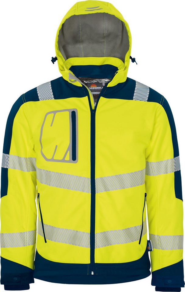 vizwell Softshelljacke Herren Warnschutz Winter-Softshelljacke Arbeitsjacke mit Kapuze robust, wärmend und zertifiziert – Bild 2 von 5