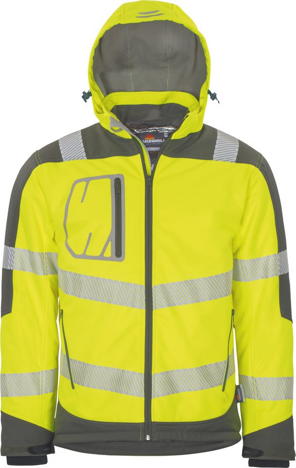 vizwell Softshelljacke Herren Warnschutz Winter-Softshelljacke Arbeitsjacke mit Kapuze robust, wärmend und zertifiziert – Bild 2 von 5