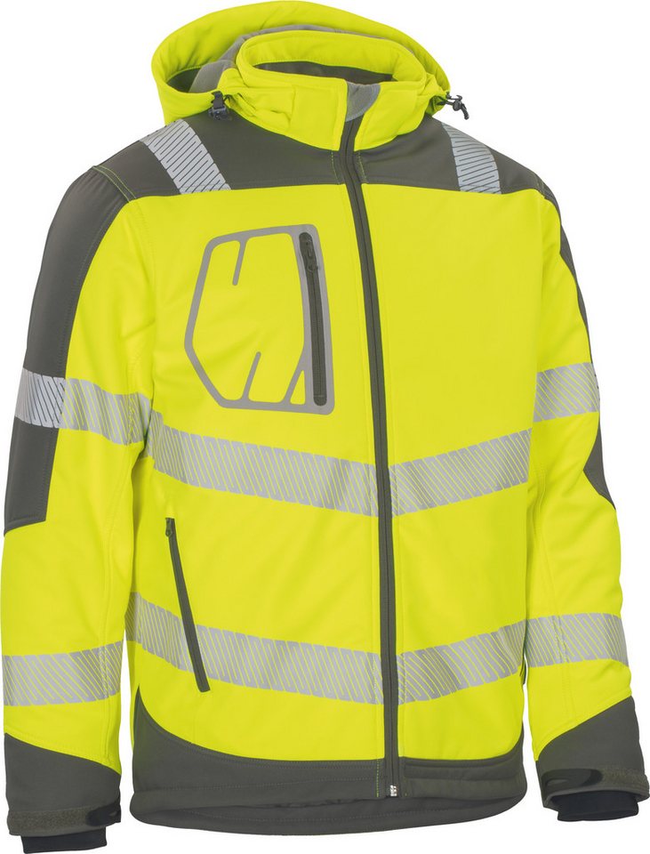 vizwell Softshelljacke Herren Warnschutz Winter-Softshelljacke Arbeitsjacke mit Kapuze robust, wärmend und zertifiziert – Bild 3 von 5