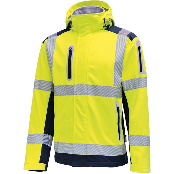 vizwell Softshelljacke Warnschutz Sicherheitsjacke warnorange warngelb mit Kapuze