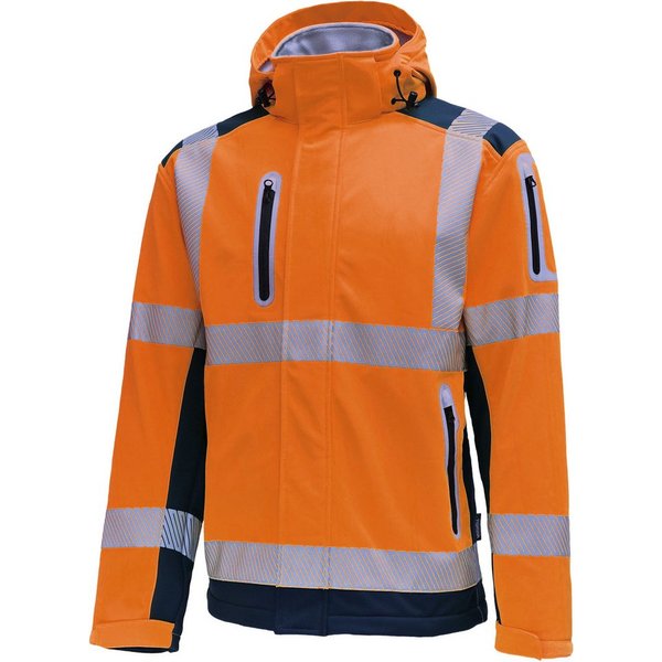 vizwell Softshelljacke Warnschutz Sicherheitsjacke warnorange warngelb mit Kapuze
