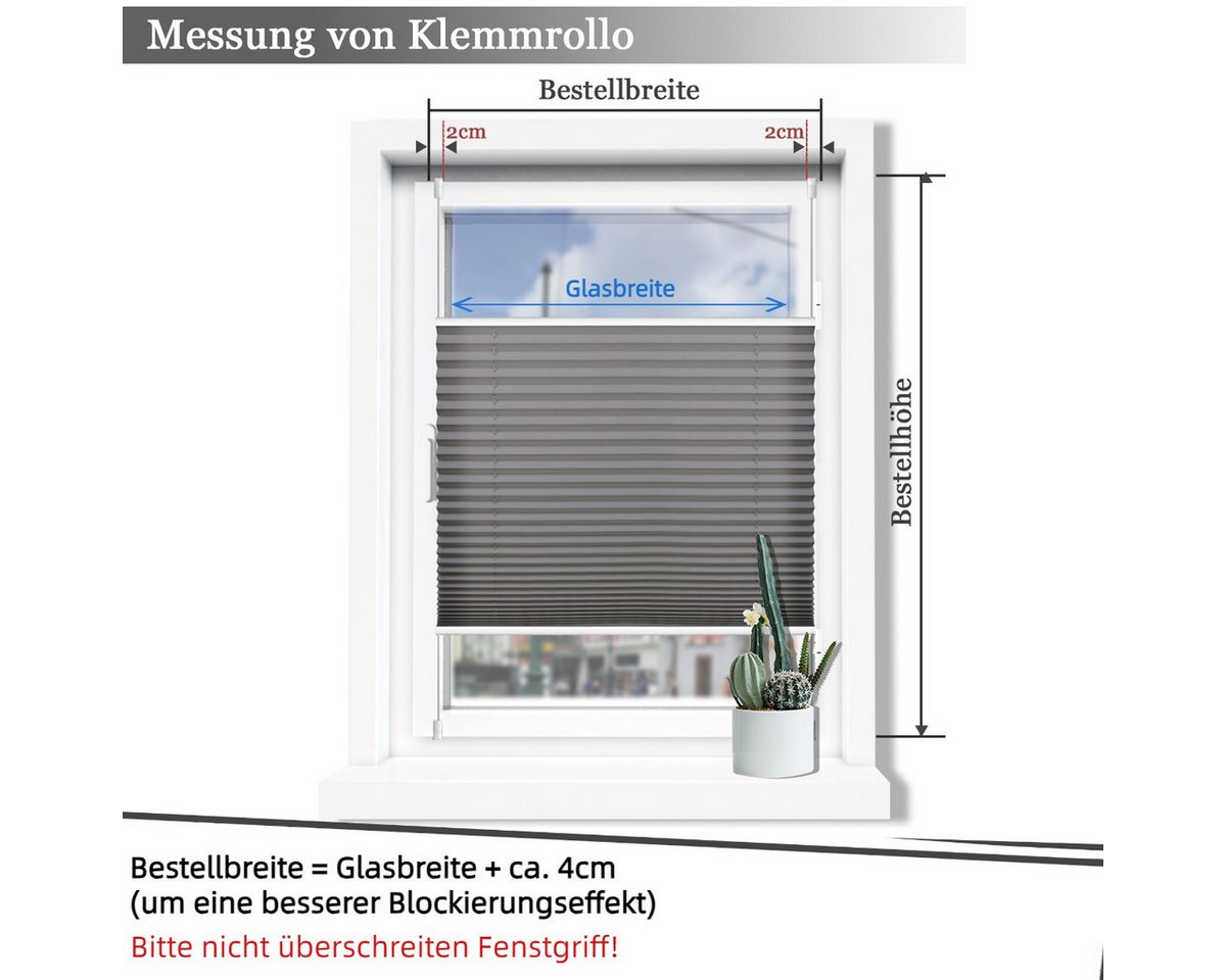 Vkele Plissee Ohne Bohren Klemmfix, Easyfix verspannt Faltrollo mit Klemmträger, Klemmträger, Sonnenschutz und Sichtschutz, Jalousie für Fenster & Tür – Bild 5 von 5