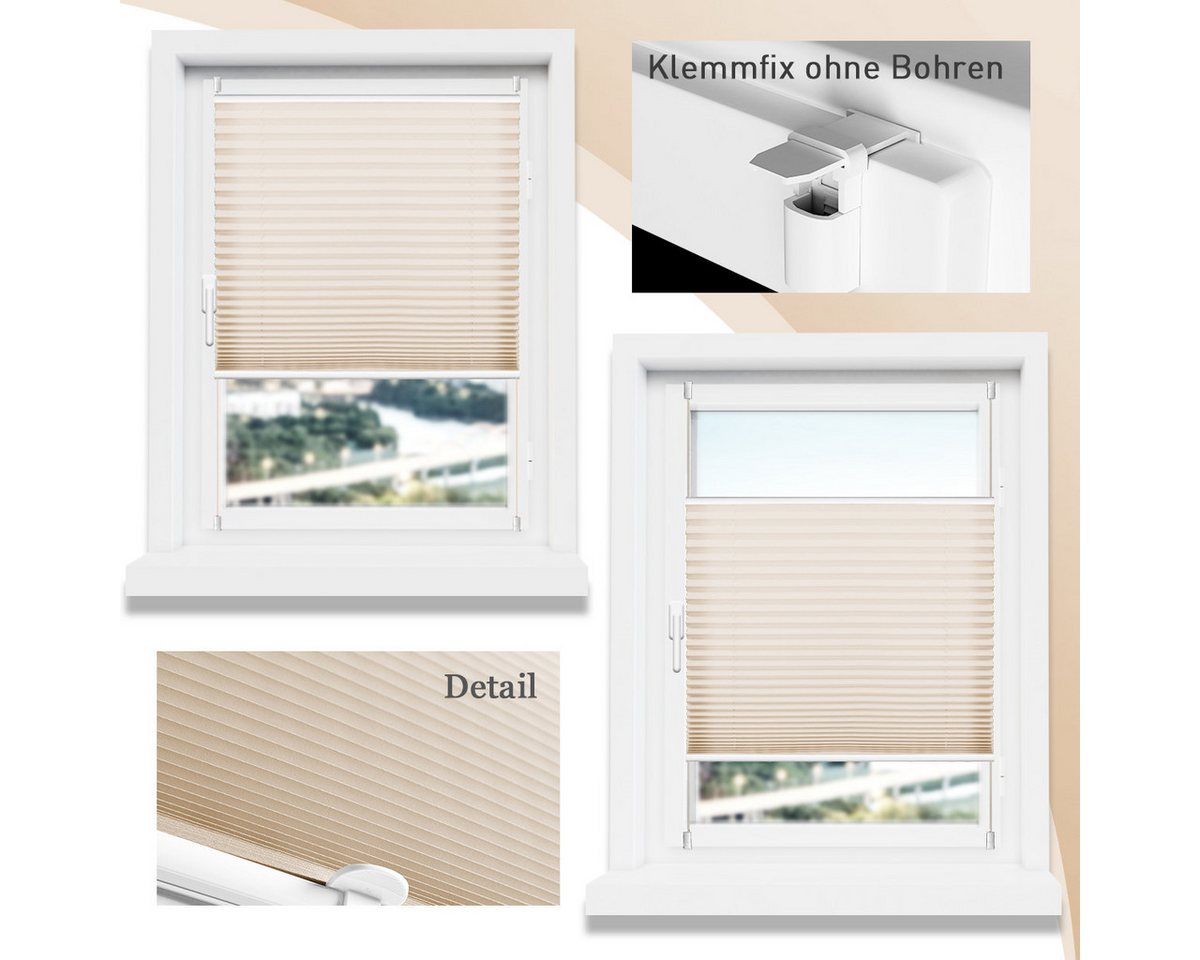 Vkele Plissee Ohne Bohren Klemmfix, Easyfix verspannt Faltrollo mit Klemmträger, Klemmträger, Sonnenschutz und Sichtschutz, Jalousie für Fenster & Tür – Bild 4 von 5