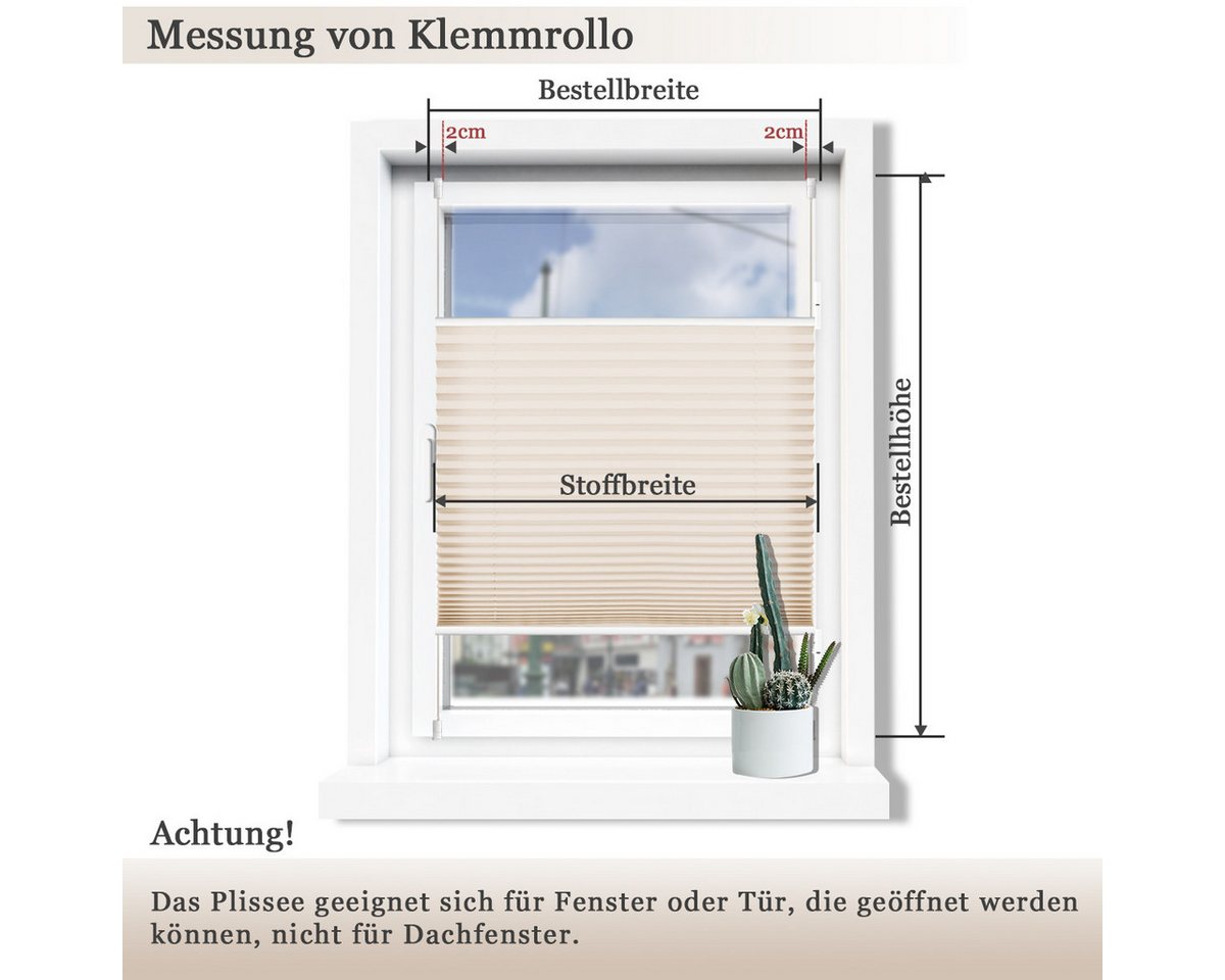 Vkele Plissee Ohne Bohren Klemmfix, Easyfix verspannt Faltrollo mit Klemmträger, Klemmträger, Sonnenschutz und Sichtschutz, Jalousie für Fenster & Tür – Bild 5 von 5