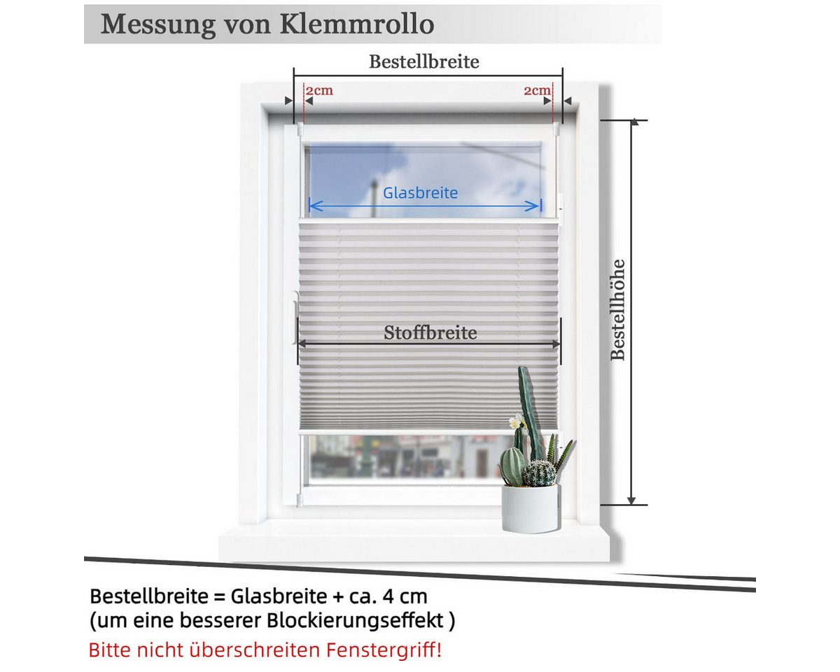 Vkele Plissee Ohne Bohren Klemmfix, Easyfix verspannt Faltrollo mit Klemmträger, Klemmträger, Sonnenschutz und Sichtschutz, Jalousie für Fenster & Tür – Bild 4 von 5