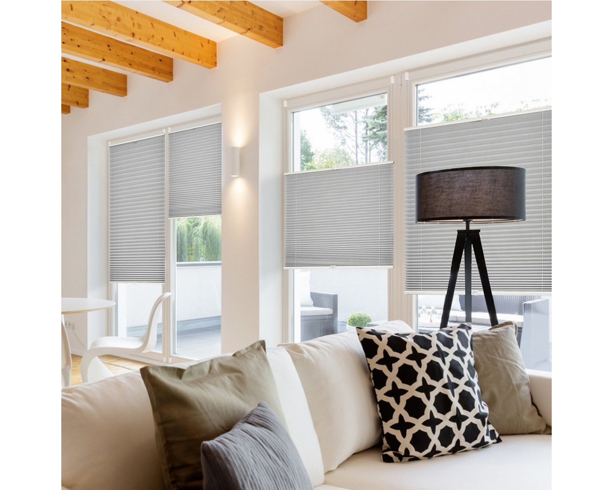 Vkele Plissee Ohne Bohren Klemmfix, Easyfix verspannt Faltrollo mit Klemmträger, Klemmträger, Sonnenschutz und Sichtschutz, Jalousie für Fenster & Tür – Bild 5 von 5