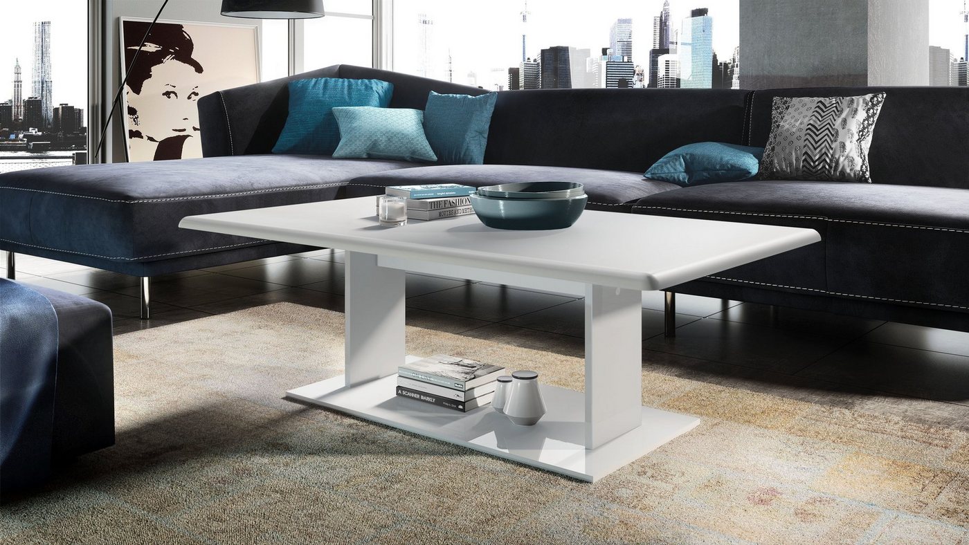 Vladon Couchtisch Mono (Wohnzimmertisch, mit Ablageboden), Weiß matt (120 x 40 x 70) – Bild 2 von 5