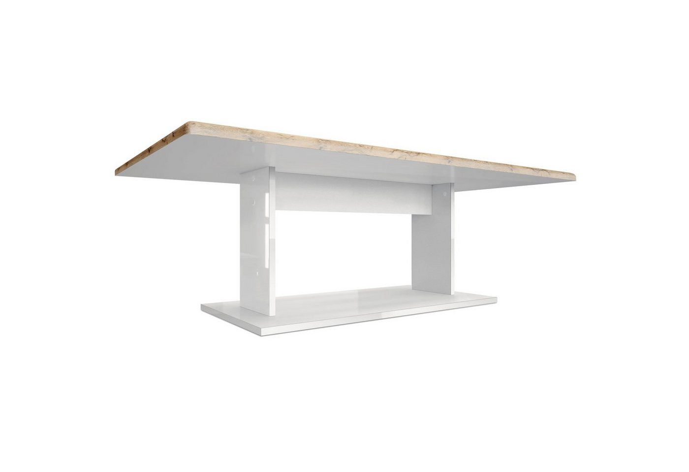Vladon Couchtisch Mono (Wohnzimmertisch, mit Ablageboden), Weiß matt/Weiß Hochglanz (120 x 40 x 70) – Bild 3 von 5