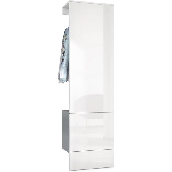 Vladon Garderoben-Set Carlton Set 5, (Wandgarderobe bestehend aus, mit integrierter Tür und 1 Kleiderstange), Anthrazit matt/Weiß Hochglanz (52 x 193 x 35 cm)