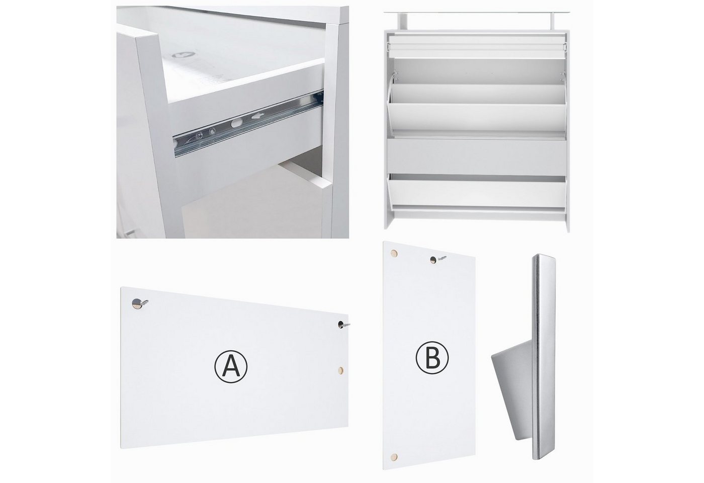 Vladon Garderoben-Set Loret, (Garderobe Set bestehend aus 1 Schuhschrank, 1 Wandspiegel, 2 Garderobenpaneele), Weiß matt/Grau Hochglanz (Schuhschrank 89 x 104 x – Bild 5 von 5