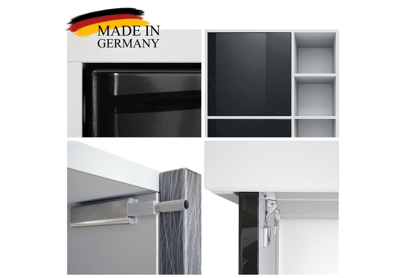 Vladon Highboard Cuba (Anrichte, mit 2 Türen und 4 offene Fächer), Schwarz matt/Scratchy metal (79 x 105,5 x 35,5 cm) – Bild 4 von 5