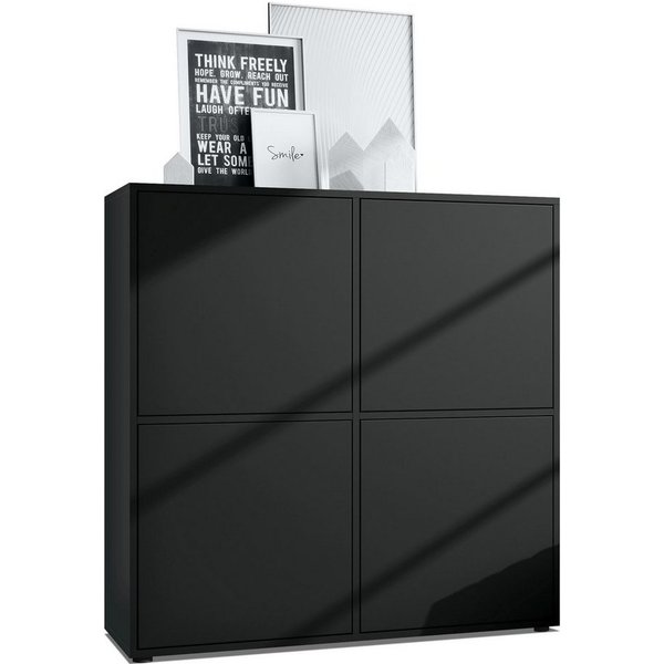 Vladon Highboard Cuba V2 (Schrank, 104 x 105,5 x 35,5 cm Sideboard mit 8 Fächern), Korpus in Schwarz matt / Fronten in Schwarz matt