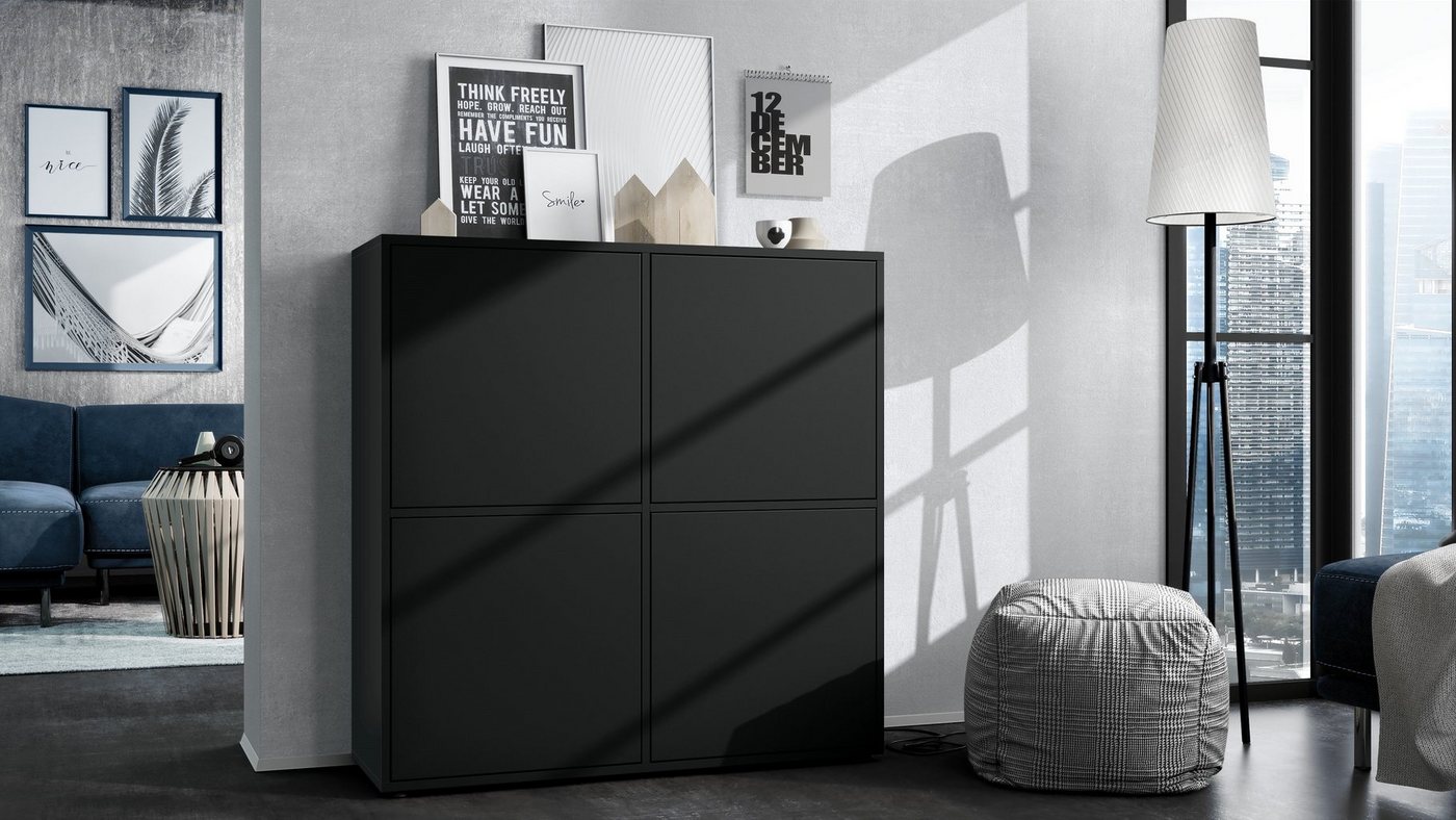 Vladon Highboard Cuba V2 (Schrank, 104 x 105,5 x 35,5 cm Sideboard mit 8 Fächern), Korpus in Schwarz matt / Fronten in Schwarz matt – Bild 2 von 5