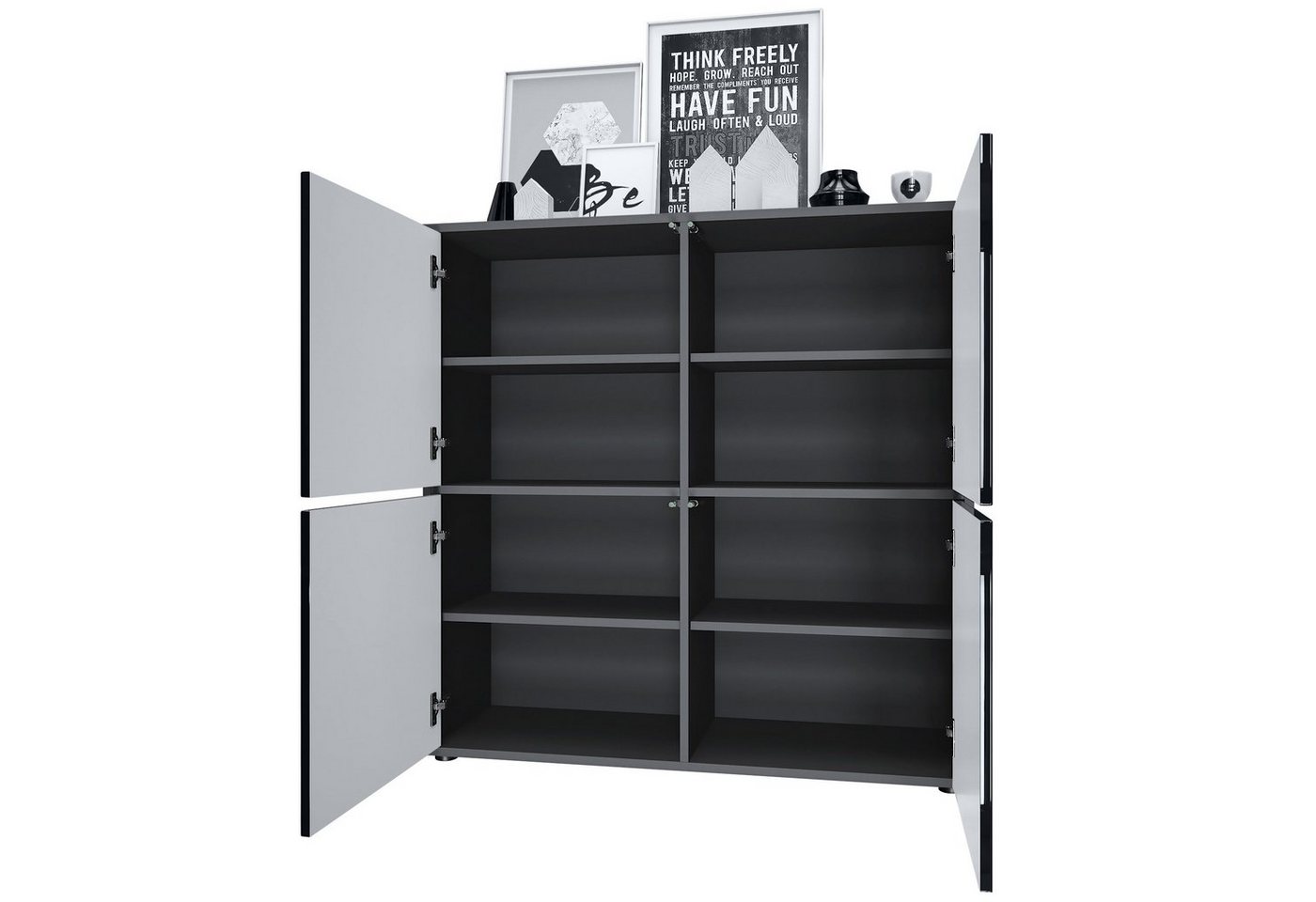 Vladon Highboard Cuba V2 (Schrank, 104 x 105,5 x 35,5 cm Sideboard mit 8 Fächern), Korpus in Schwarz matt / Fronten in Schwarz matt – Bild 3 von 5
