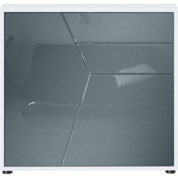 Vladon Kommode Benny (Kommode, mit 2 Türen und 2 Schubladen), Weiß matt/Grau Hochglanz (79 x 74 x 36 cm)