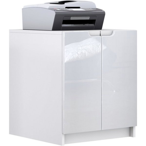 Vladon Kommode Logan (Aktenschrank, mit 2 Fächern und 2 Türen), Druckerschrank Weiß matt/Weiß Hochglanz (51 x 60,5 x 54 cm)