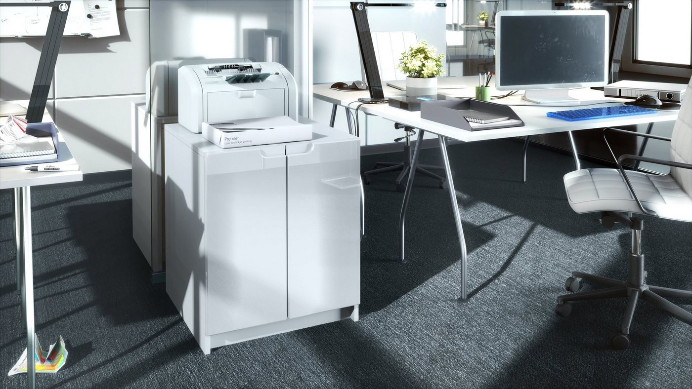Vladon Kommode Logan (Aktenschrank, mit 2 Fächern und 2 Türen), Druckerschrank Weiß matt/Weiß Hochglanz (51 x 60,5 x 54 cm) – Bild 2 von 5