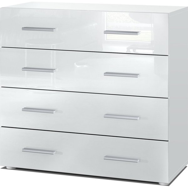 Vladon Kommode Pavos V1 (Kommode, mit 4 Schubladen), Weiß matt/Weiß Hochglanz (76 x 72 x 35 cm)