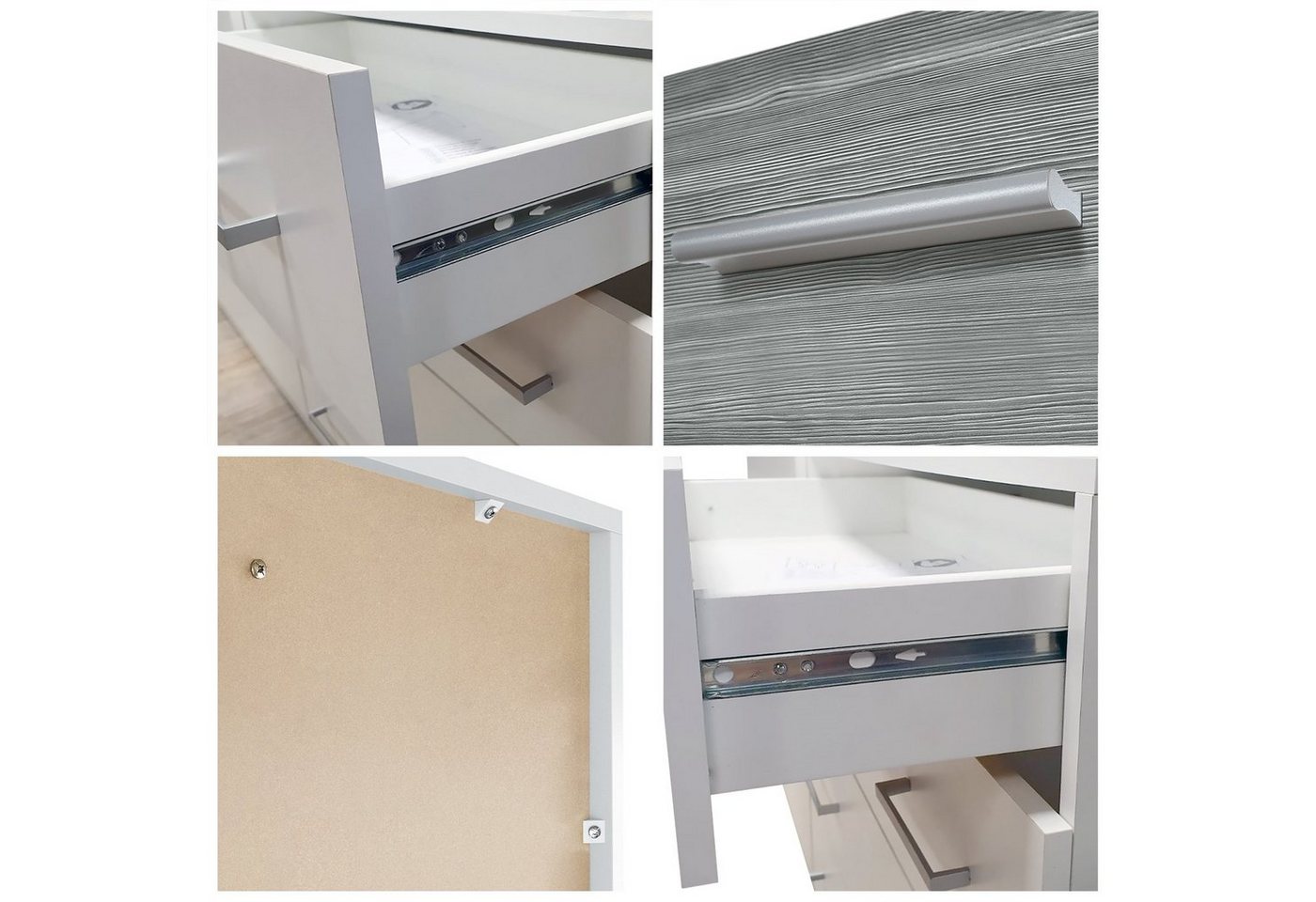 Vladon Kommode Pavos V2 (Kommode, mit 4 Schubladen und Glasablage), Weiß matt/Weiß Hochglanz (76 x 81 x 35 cm) – Bild 4 von 5