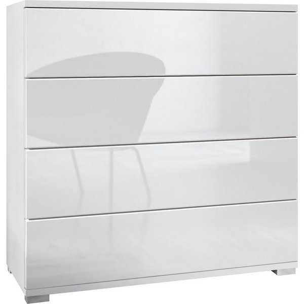 Vladon Kommode Pavos V3 (Sideboard, mit 4 Schubladen), Weiß matt/Weiß Hochglanz (76 x 76 x 35 cm)