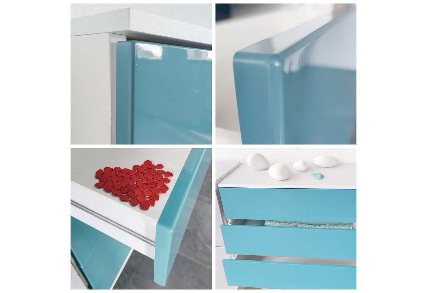 Vladon Kommode Pavos V3 (Sideboard, mit 4 Schubladen), Weiß matt/Weiß Hochglanz (76 x 76 x 35 cm) – Bild 5 von 5