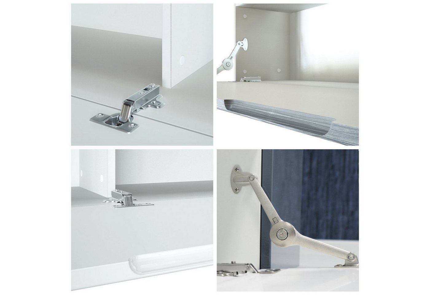 Vladon Wohnwand Mirage, (Anbauwand mit Rückwand mit 2 Türen, 2 Klappen und 6 offenen Glasablagen), Weiß matt/Weiß Hochglanz, inkl. LED-Beleuchtung (262 x 183 x  – Bild 4 von 5