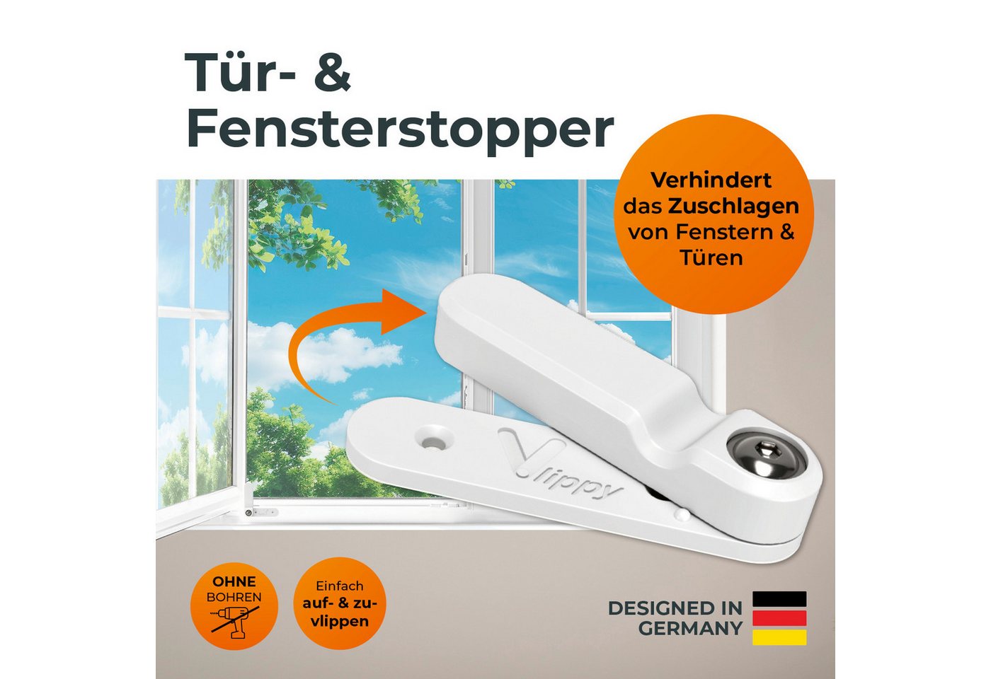Vlippy Fensterstopper & Türstopper, 2 Stück, Verhindert das Zuschlagen von Fenstern & Türen, (2-tlg) – Bild 2 von 5