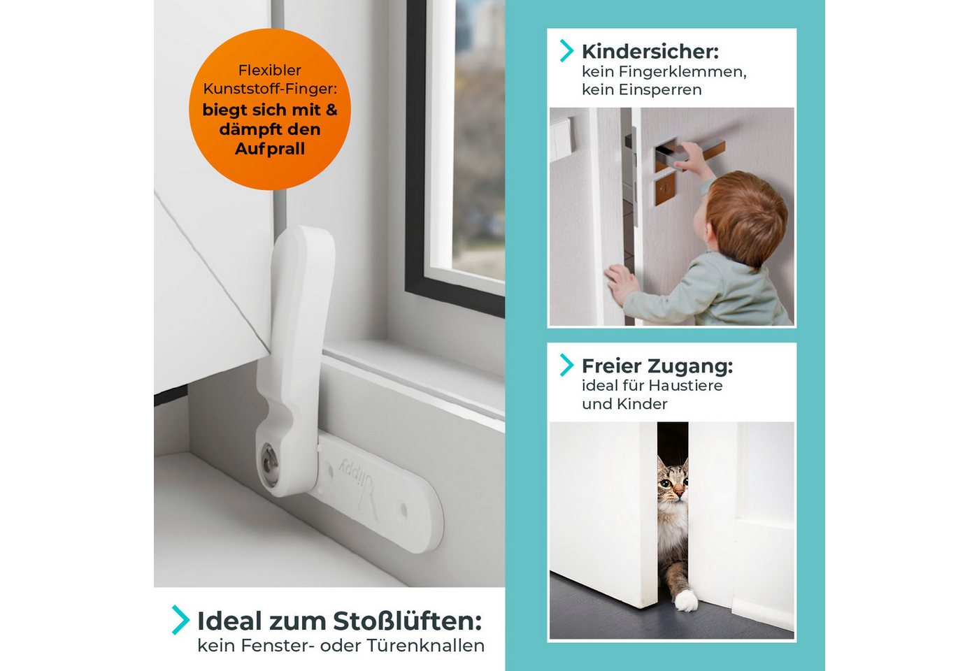 Vlippy Fensterstopper & Türstopper, 2 Stück, Verhindert das Zuschlagen von Fenstern & Türen, (2-tlg) – Bild 3 von 5