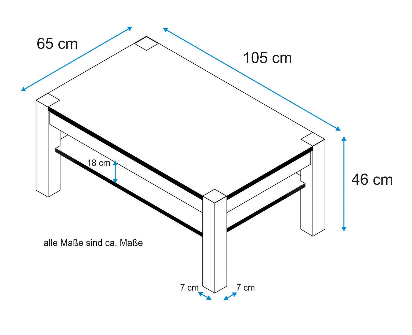 VOGL Möbelfabrik Couchtisch Toronto, in 2 Größen, mit Ablageboden, teilmassiv, Höhe 46 cm, Made in Germany – Bild 5 von 5