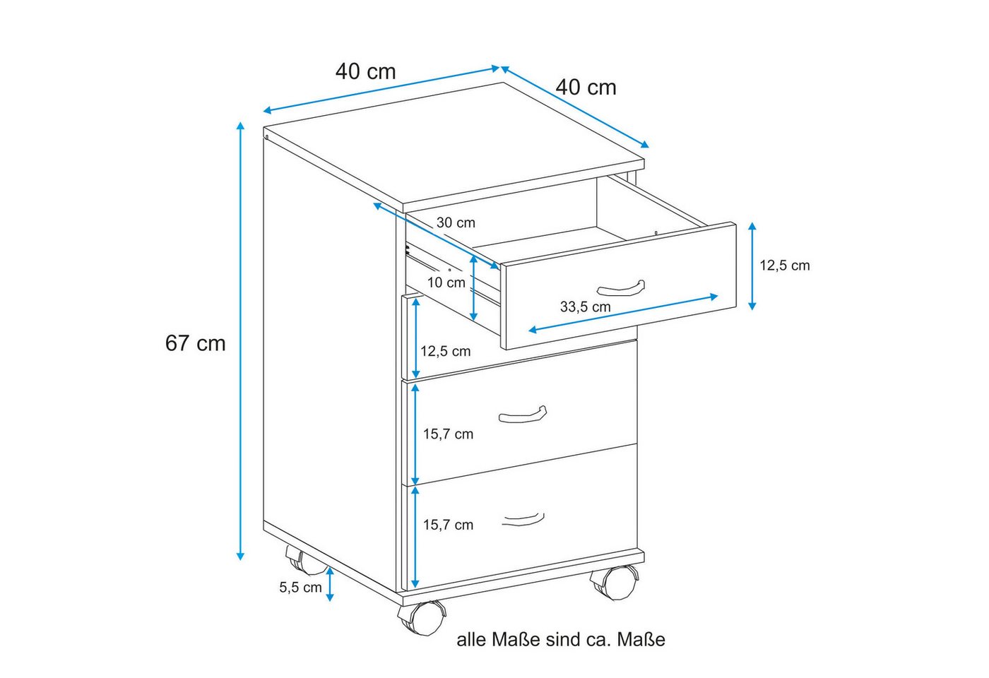 VOGL Möbelfabrik Rollcontainer Barrie, Bürocontainer, (1 St), verschiedene Ausführungen, mit Schubladen, Höhe 67 cm, Made in Germany – Bild 5 von 5