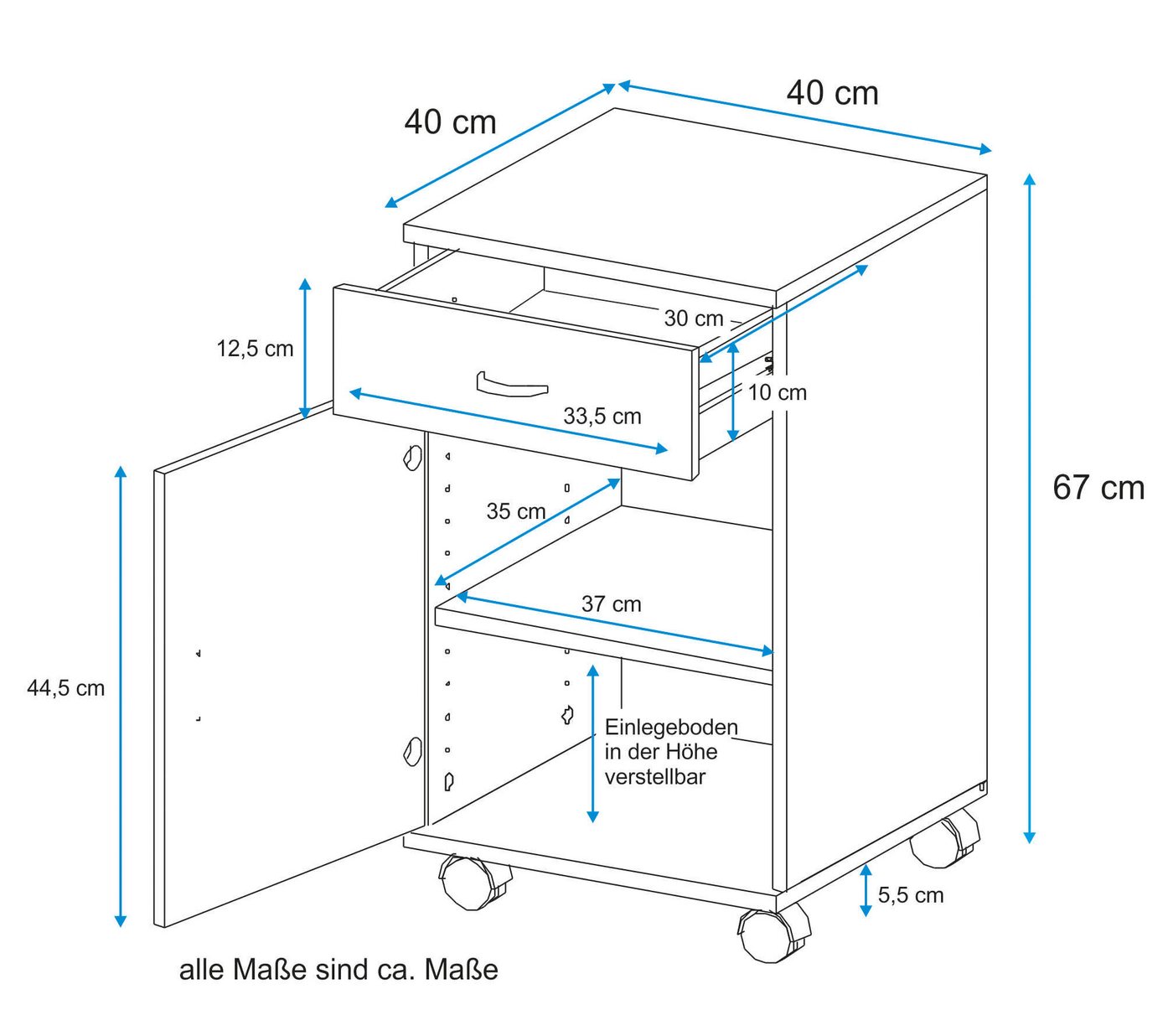VOGL Möbelfabrik Rollcontainer Barrie, Bürocontainer, (1 St), verschiedene Ausführungen, mit Schubladen, Höhe 67 cm, Made in Germany – Bild 5 von 5