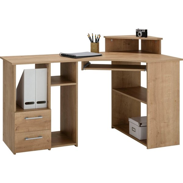 VOGL Möbelfabrik Schreibtisch Sam, Eckschreibtisch, Tastaturauszug, Monitoraufsatz & opt. Towerfach