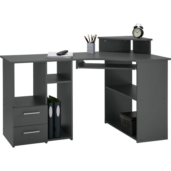 VOGL Möbelfabrik Schreibtisch Sam, Eckschreibtisch, Tastaturauszug, Monitoraufsatz & opt. Towerfach