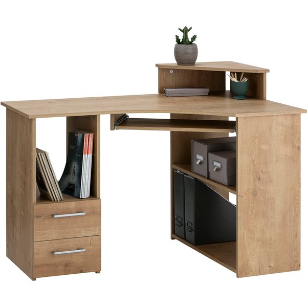 VOGL Möbelfabrik Schreibtisch Sam, Eckschreibtisch, Tastaturauszug, Monitoraufsatz & opt. Towerfach