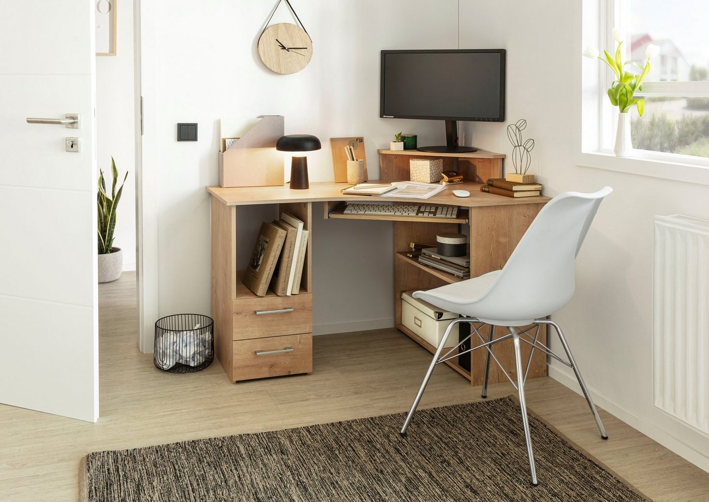 VOGL Möbelfabrik Schreibtisch Sam, Eckschreibtisch, Tastaturauszug, Monitoraufsatz & opt. Towerfach – Bild 2 von 5
