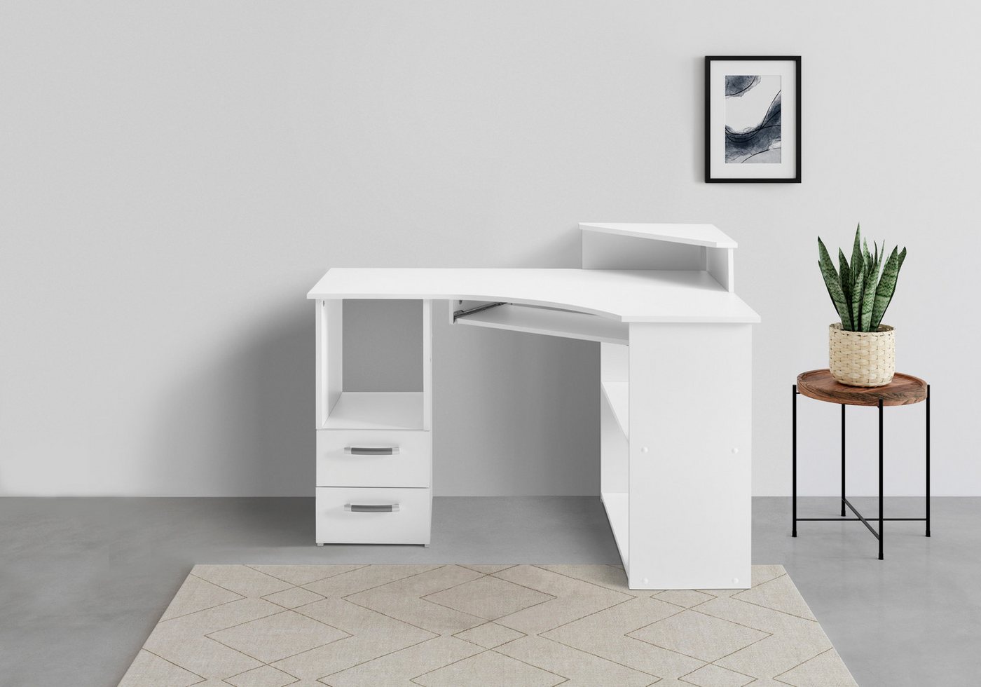 VOGL Möbelfabrik Schreibtisch Sam, Eckschreibtisch, Tastaturauszug, Monitoraufsatz & opt. Towerfach – Bild 2 von 5
