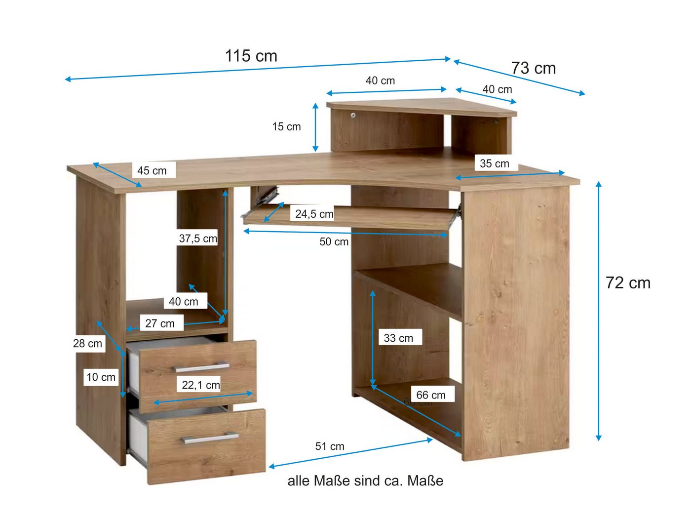 VOGL Möbelfabrik Schreibtisch Sam, Eckschreibtisch, Tastaturauszug, Monitoraufsatz & opt. Towerfach – Bild 4 von 5