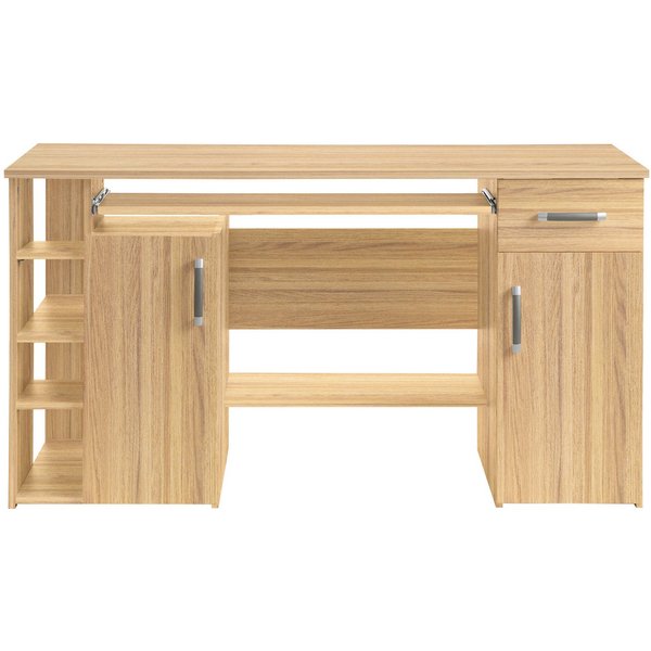 VOGL Möbelfabrik Schreibtisch Tim mit seitlich offenen Fächern & Tastaturauszug, Druckerablage, 1 Schublade, Breite 138 cm, Made in Germany