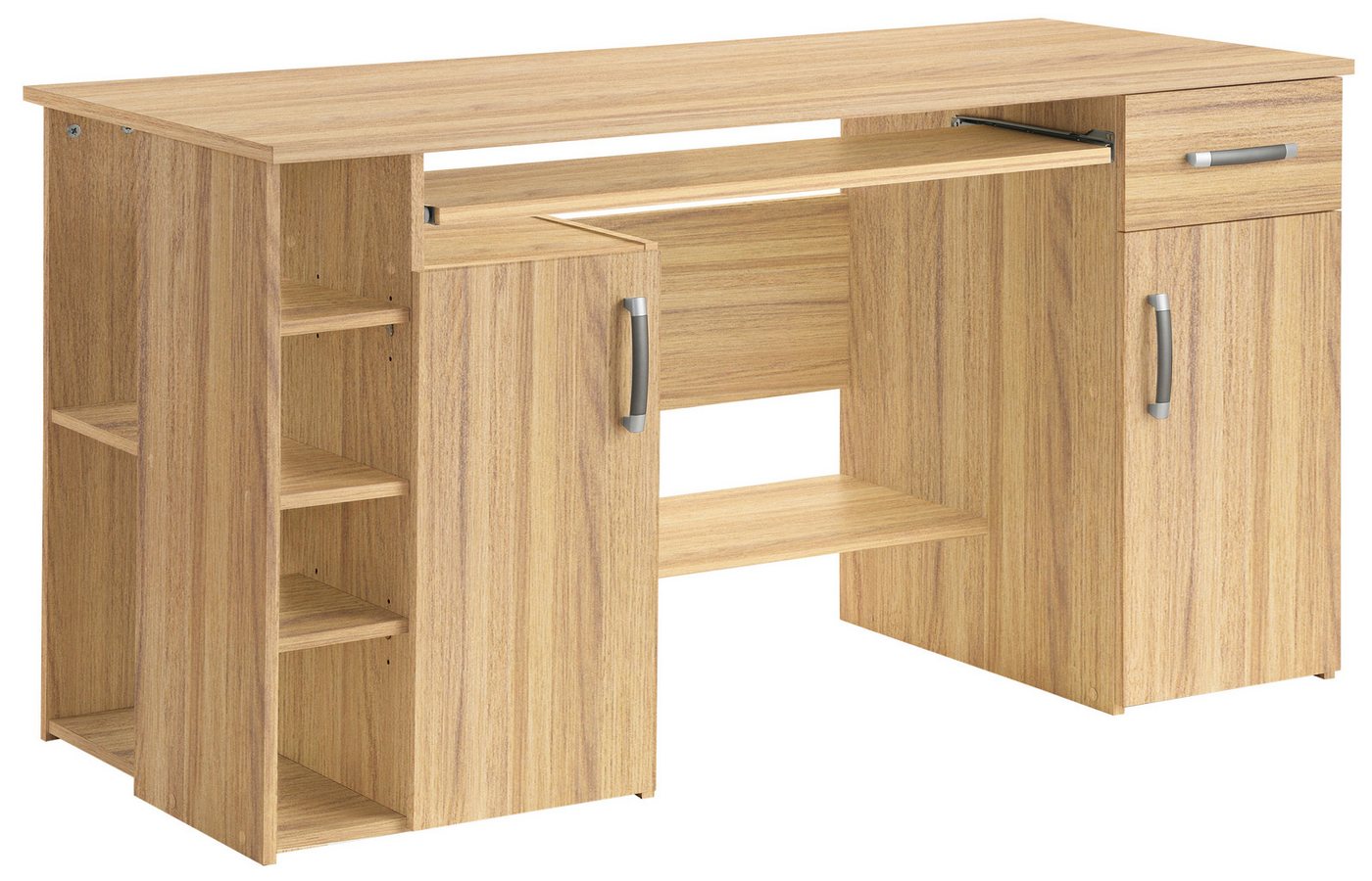 VOGL Möbelfabrik Schreibtisch Tim mit seitlich offenen Fächern & Tastaturauszug, Druckerablage, 1 Schublade, Breite 138 cm, Made in Germany – Bild 2 von 5