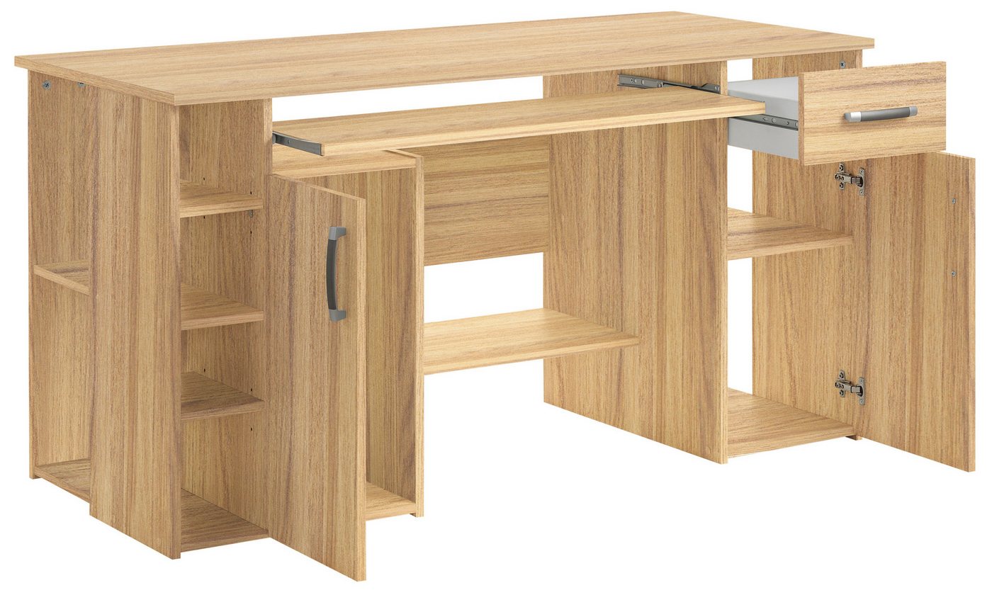 VOGL Möbelfabrik Schreibtisch Tim mit seitlich offenen Fächern & Tastaturauszug, Druckerablage, 1 Schublade, Breite 138 cm, Made in Germany – Bild 3 von 5