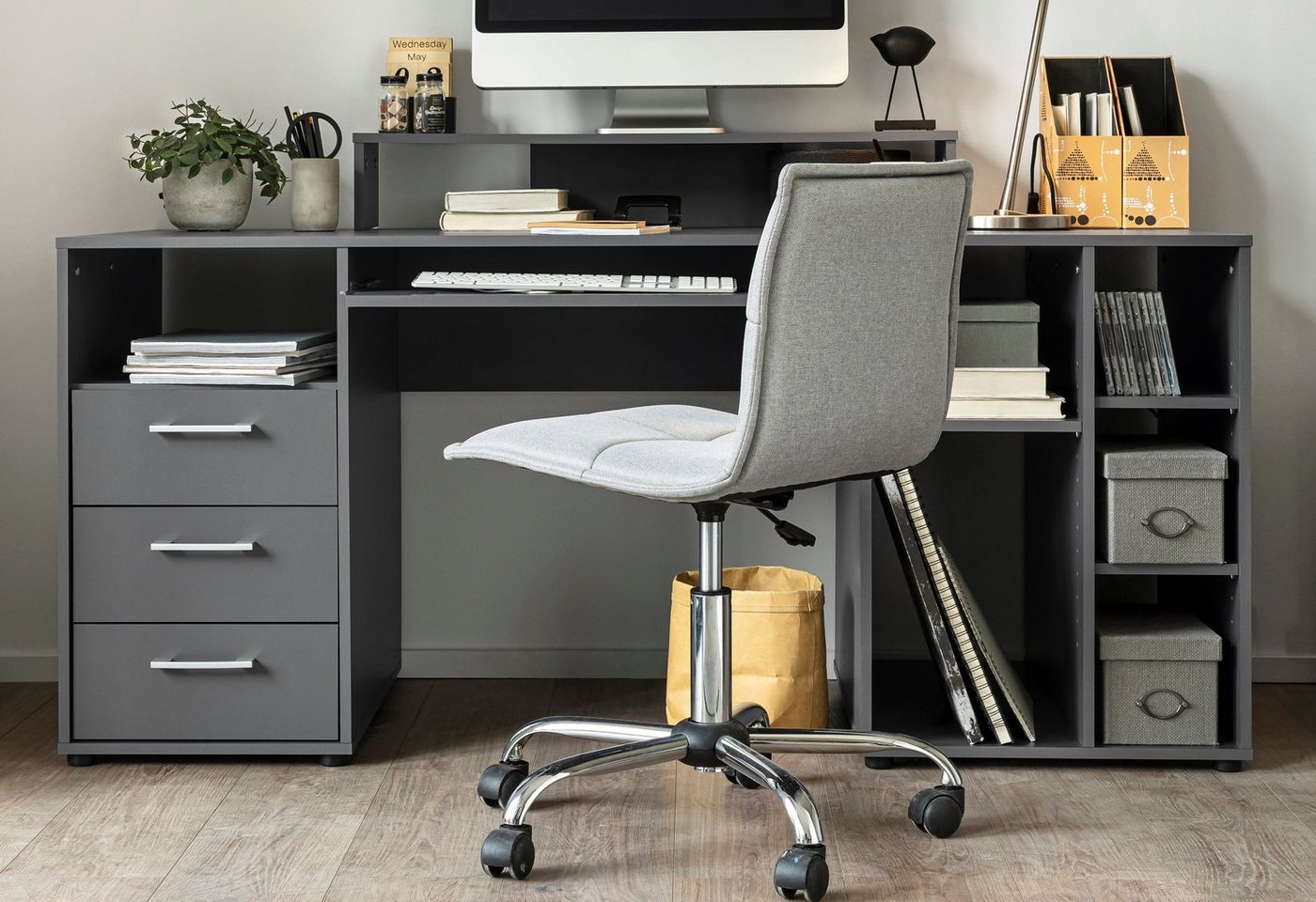 VOGL Möbelfabrik Schreibtisch Timra, Tastaturauszug, Aufsatz & Towerfach, Breite 160 cm, Made in Germany – Bild 2 von 5