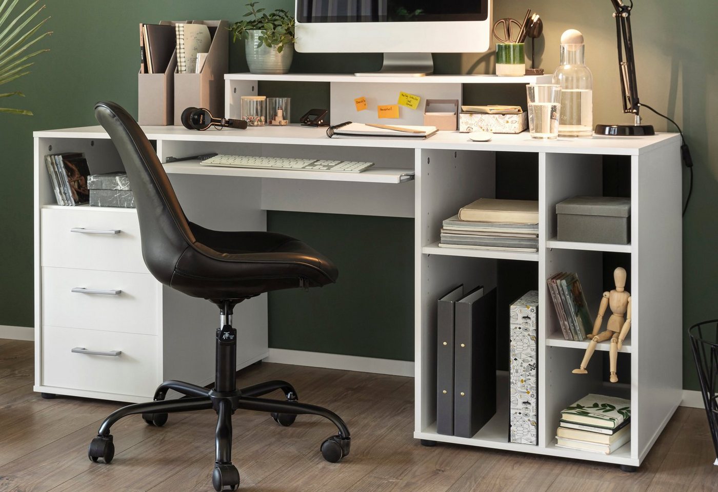 VOGL Möbelfabrik Schreibtisch Timra, Tastaturauszug, Aufsatz & Towerfach, Breite 160 cm, Made in Germany – Bild 2 von 5