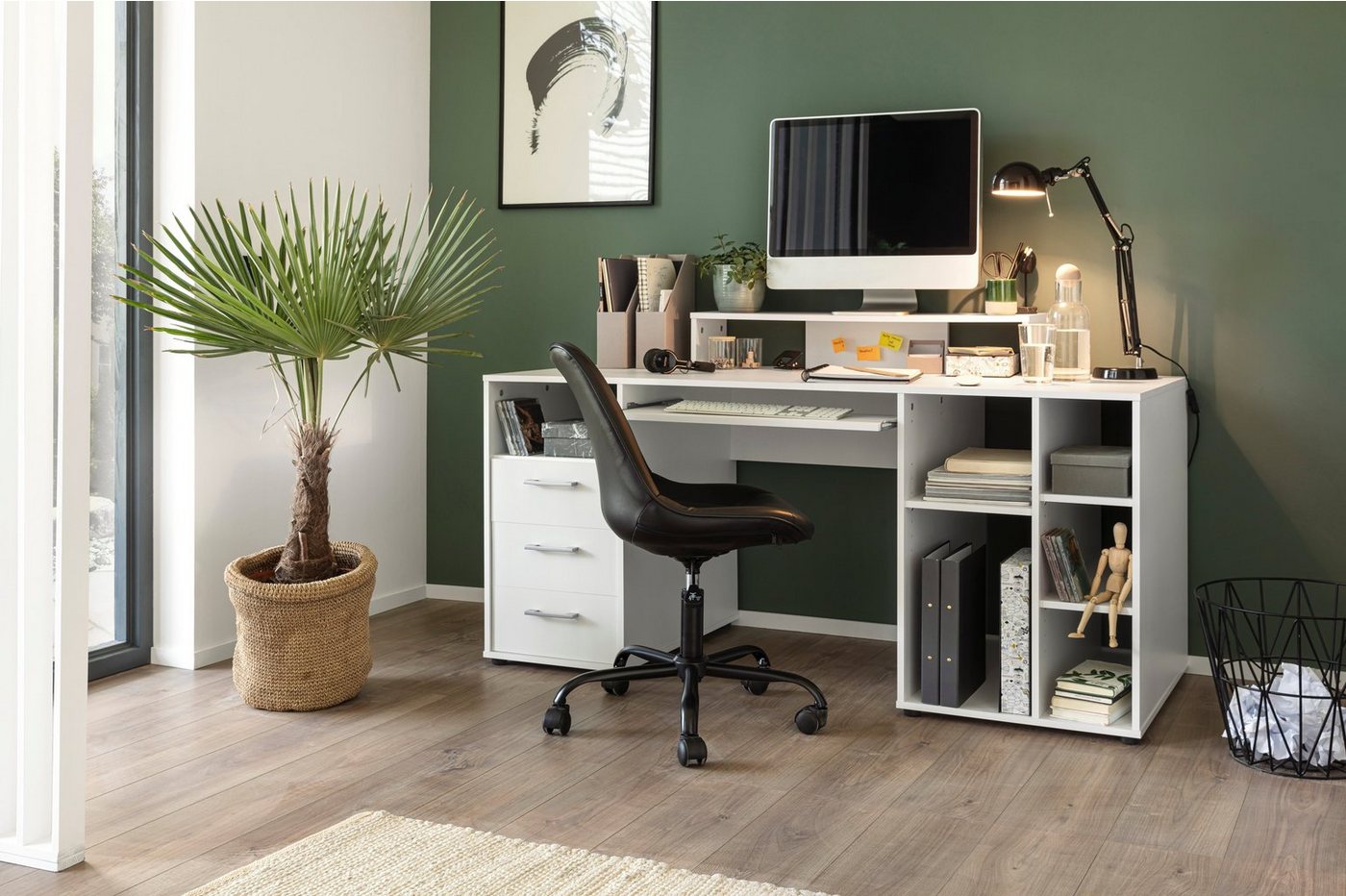 VOGL Möbelfabrik Schreibtisch Timra, Tastaturauszug, Aufsatz & Towerfach, Breite 160 cm, Made in Germany – Bild 5 von 5