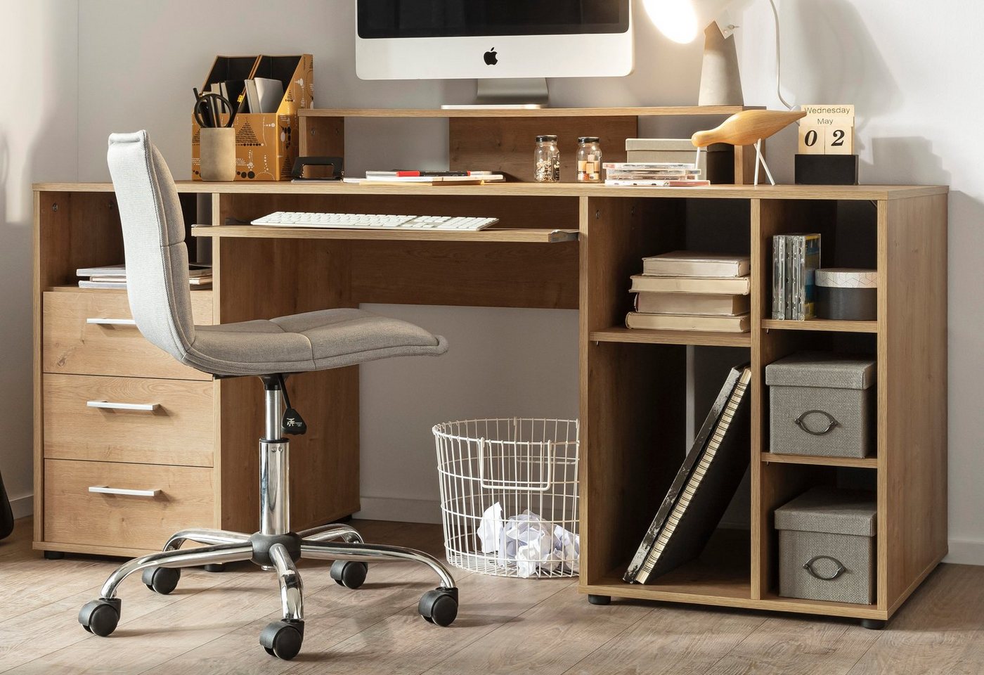 VOGL Möbelfabrik Schreibtisch Timra, Tastaturauszug, Aufsatz & Towerfach, Breite 160 cm, Made in Germany – Bild 2 von 5