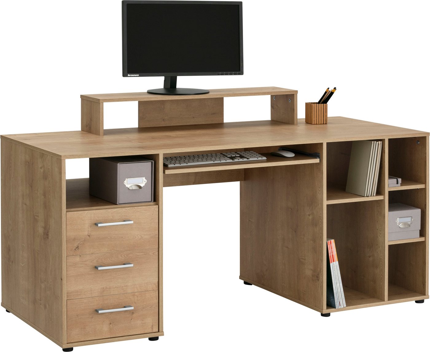 VOGL Möbelfabrik Schreibtisch Timra, Tastaturauszug, Aufsatz & Towerfach, Breite 160 cm, Made in Germany – Bild 3 von 5