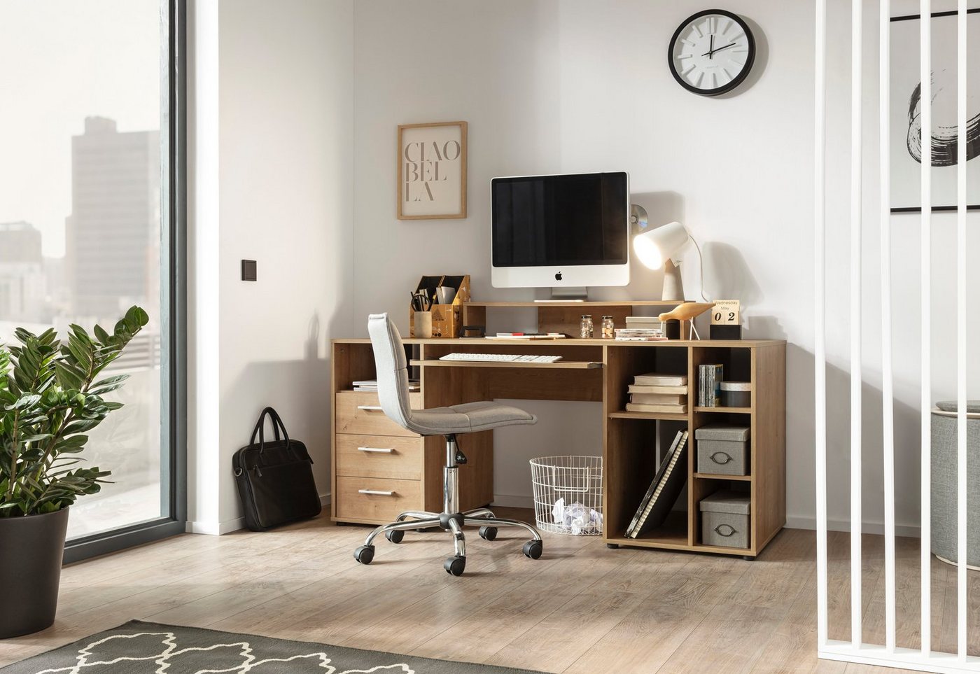 VOGL Möbelfabrik Schreibtisch Timra, Tastaturauszug, Aufsatz & Towerfach, Breite 160 cm, Made in Germany – Bild 5 von 5